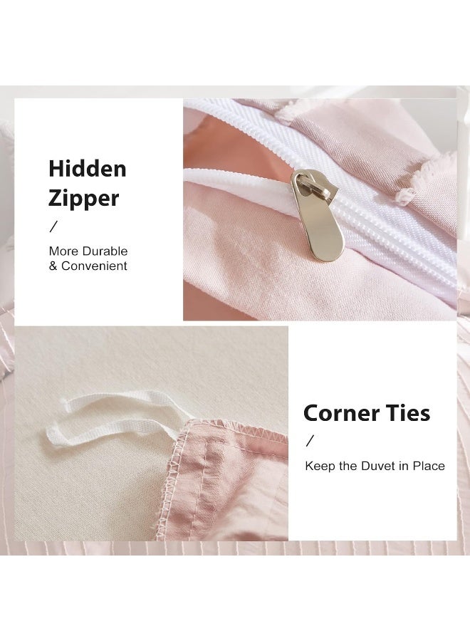 WARMDERN Pink Tufted Duvet Cover Set Queen Size, Striped Textured Duvet Cover Boho Bedding Set, 3 Pcs Ultra Soft Washed Microfiber Duvet Cover with Zipper Closure (Queen, Pink) - Image 5